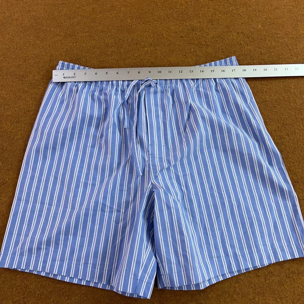 Stafford Mens Large Blue White Striped Cotton Blend Sleep Shorts New